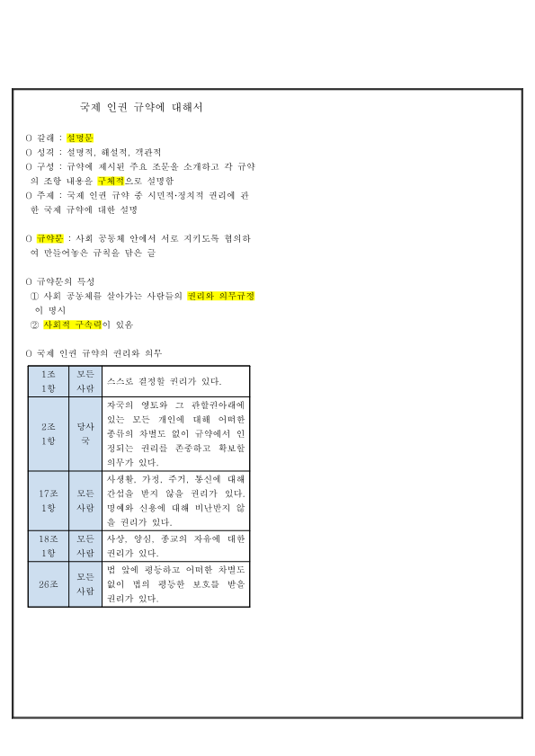 (요점 정리) 국제 인권 규약에 대해서