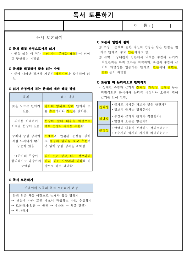 (요점 정리) 독서 토론하기
