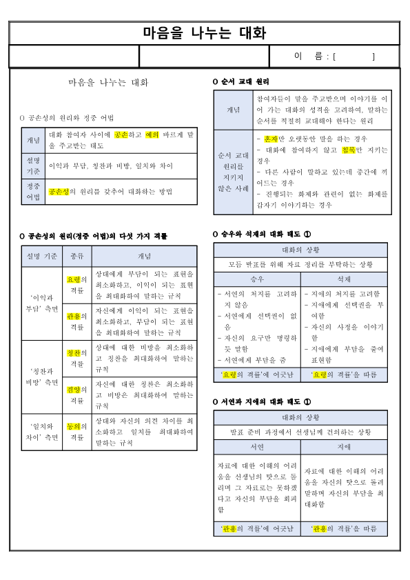 (요점 정리) 마음을 나누는 대화