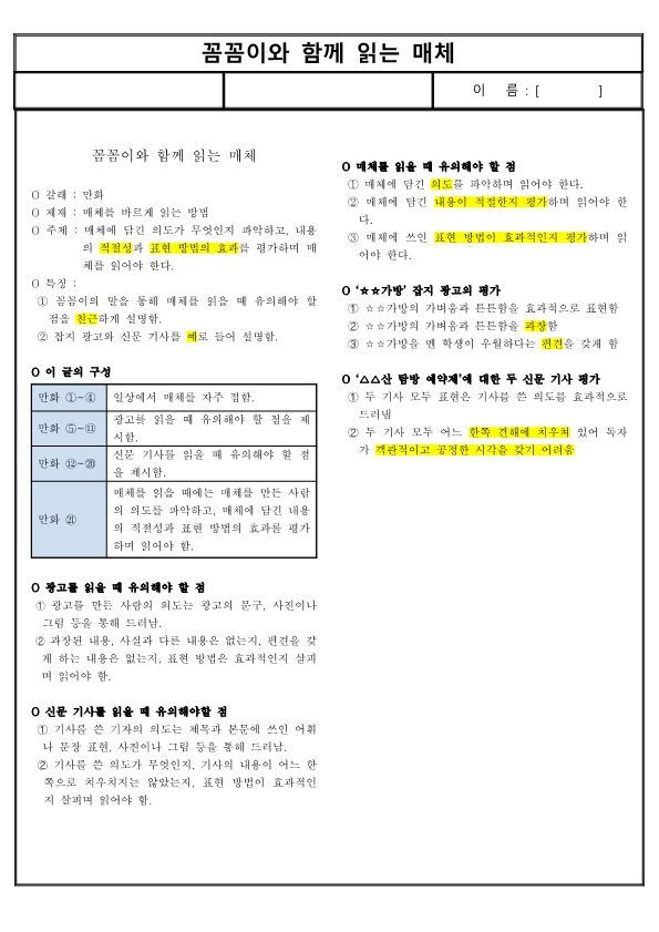 (요점 정리) 꼼꼼이와 함께 읽는 매체