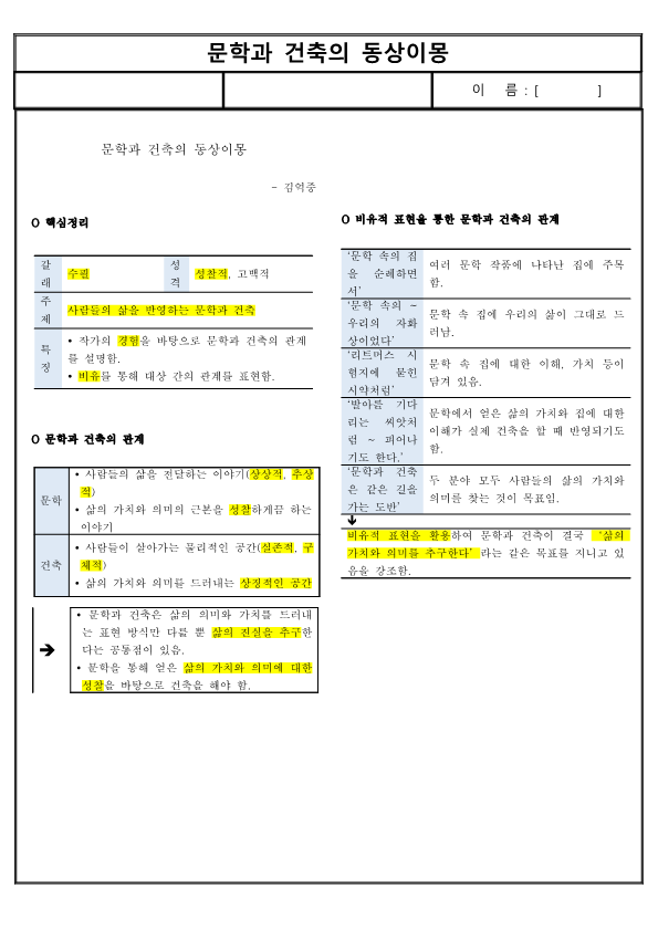 (요점 정리) 문학과 건축의 동상이몽