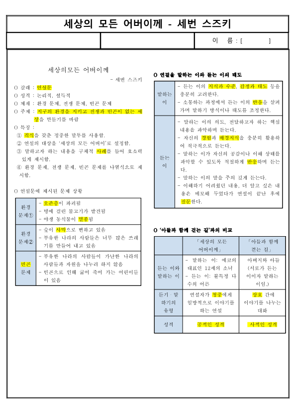 (요점 정리) 세상의 모든 어버이께 - 세번 스즈키